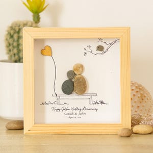 Personalized Golden Wedding Anniversary, 50th Anniversary Gifts For Parents, Couples Pebble Art, 50th Anniversary Decorations, Wooden Sign