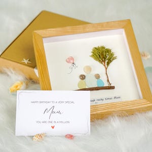 Cadeau d'anniversaire personnalisé avec carte de voeux, oeuvre d'art en verre de mer pour maman, cadeau pour maman, cadeaux pour maman d'une fille/fils/mari, cadre d'anniversaire pour maman