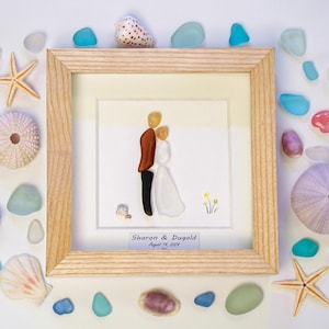 Personalised Wedding Sea Glass Art, Anniversary Bride and Groom Frame, Mr & Mrs Sea Glass Wedding Gift, On Your Wedding Day Gift For Couples