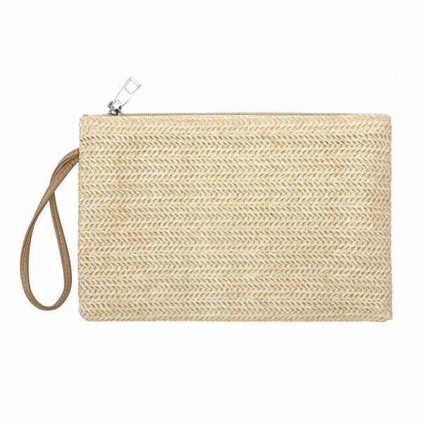 Fashion Women Straw Clutch Bag Bohemian Summer Beach Straw Purse Zipper Wristlet Wallet, Gift for Her, Summer Bag
