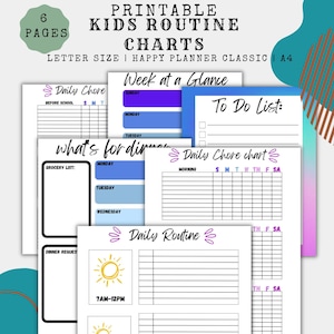 Kids Printable Chore Chart, Routine Chart, Printable Chore Chart, Weekly Menu Template