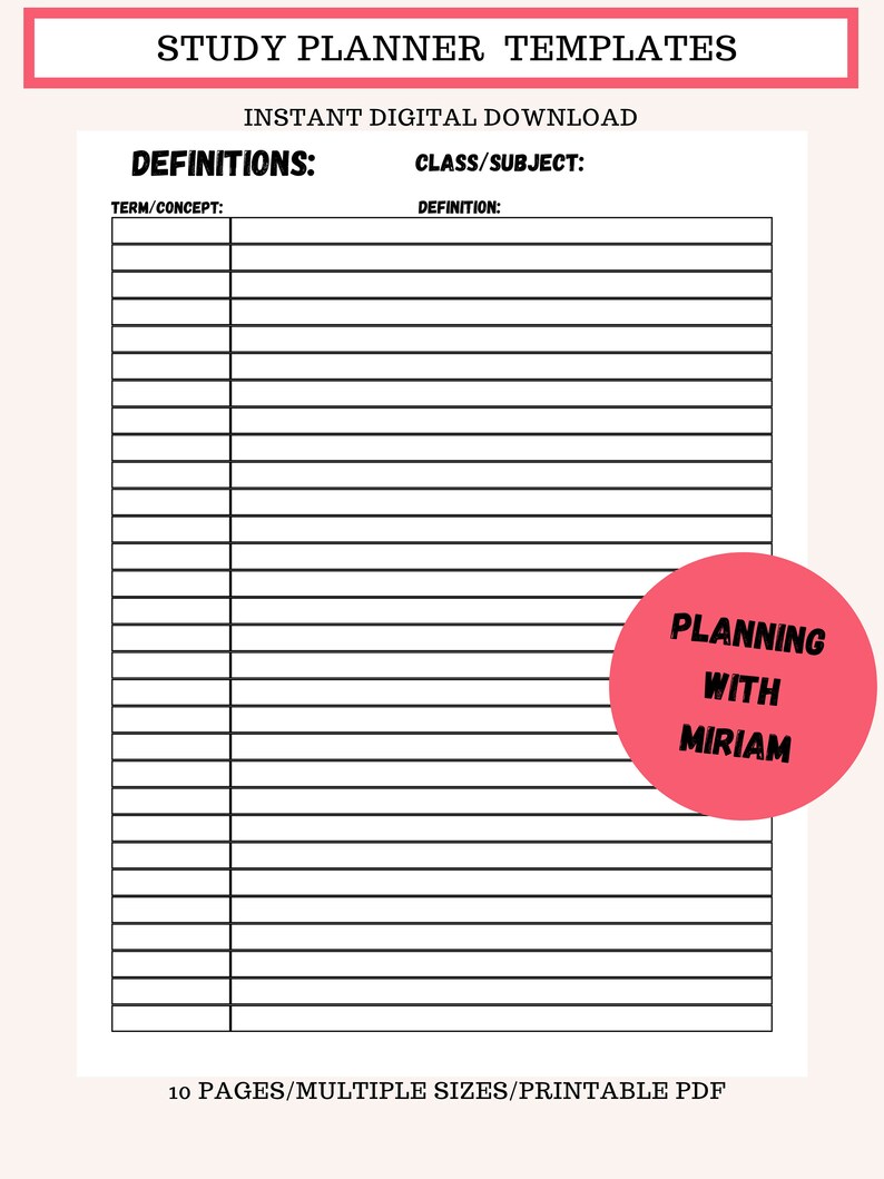 Study Planner Printable Student Planner Academic Planner Etsy