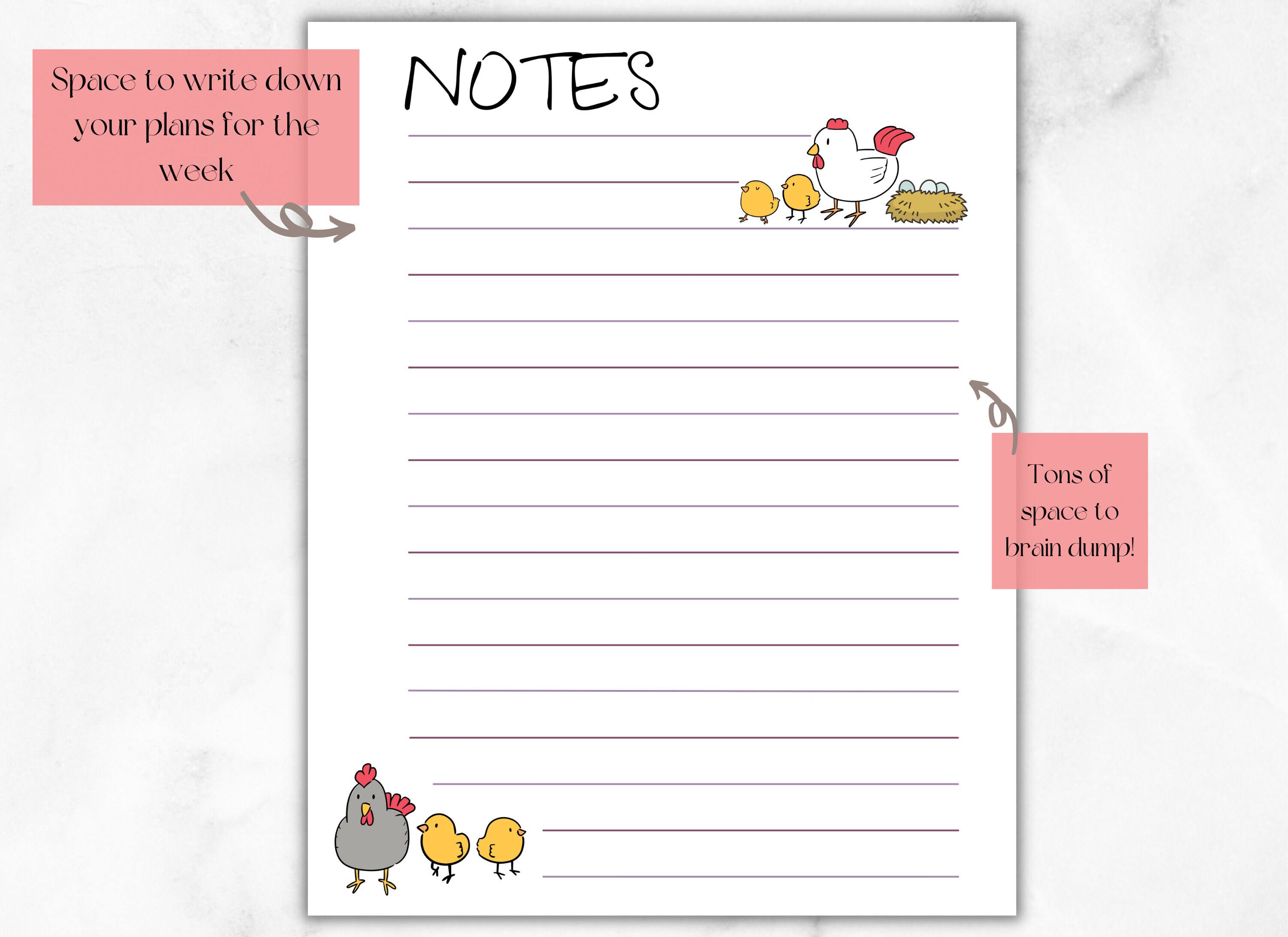 Notes Page Printable, Lined Note Paper, Notes Planner Insert, Lined ...