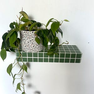 Sage Green Tile Floating Wall Shelf | Colorful Shelf | Modern Wall Mounted Shelf | Dopamine Decor | Plant Shelf | Decorative Wall Shelf | image 2