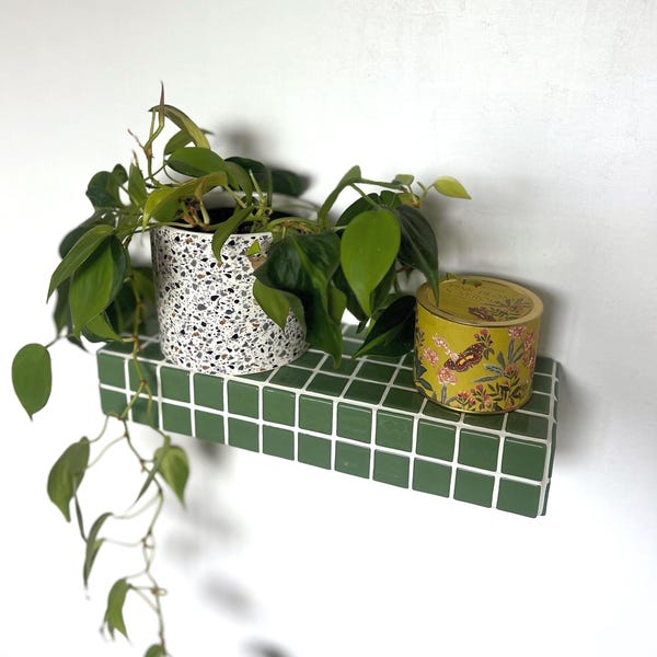 Sage Green Tile Floating Wall Shelf | Colorful Shelf | Modern Wall Mounted Shelf | Dopamine Decor | Plant Shelf | Decorative Wall Shelf |