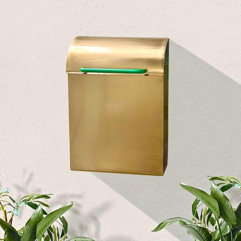 Wall Mounted Mailbox | Metal Mailbox | Modern Mailbox | Colorful Mailbox | Gold Mailbox | Brass Mailbox image 1