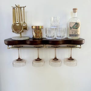 Floating Bar Shelf | Floating Oak Shelf | Glasses Display Shelf | Wavy Shelf | Decorative Wall Wood Shelves image 3