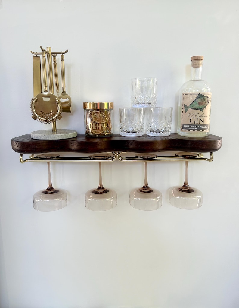 Floating Bar Shelf | Floating Oak Shelf | Glasses Display Shelf | Wavy Shelf | Decorative Wall Wood Shelves image 3