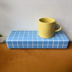 Blue Tile Floating Wall Shelf | Colorful Shelf | Modern Wall Mounted Shelf | Dopamine Decor | Plant Shelf | Entryway Bathroom Accent Shelf