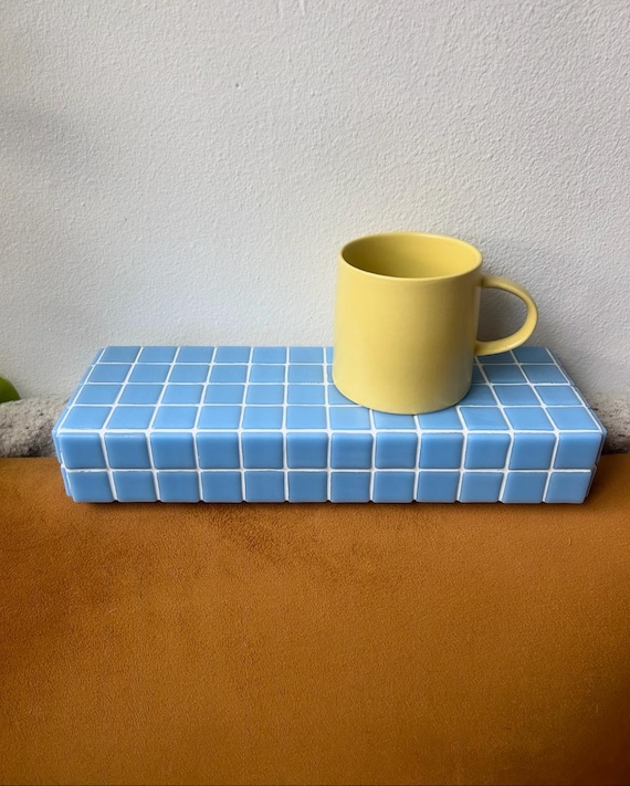 Blue Tile Floating Wall Shelf | Colorful Shelf | Modern Wall Mounted Shelf | Dopamine Decor | Plant Shelf | Entryway Bathroom Accent Shelf