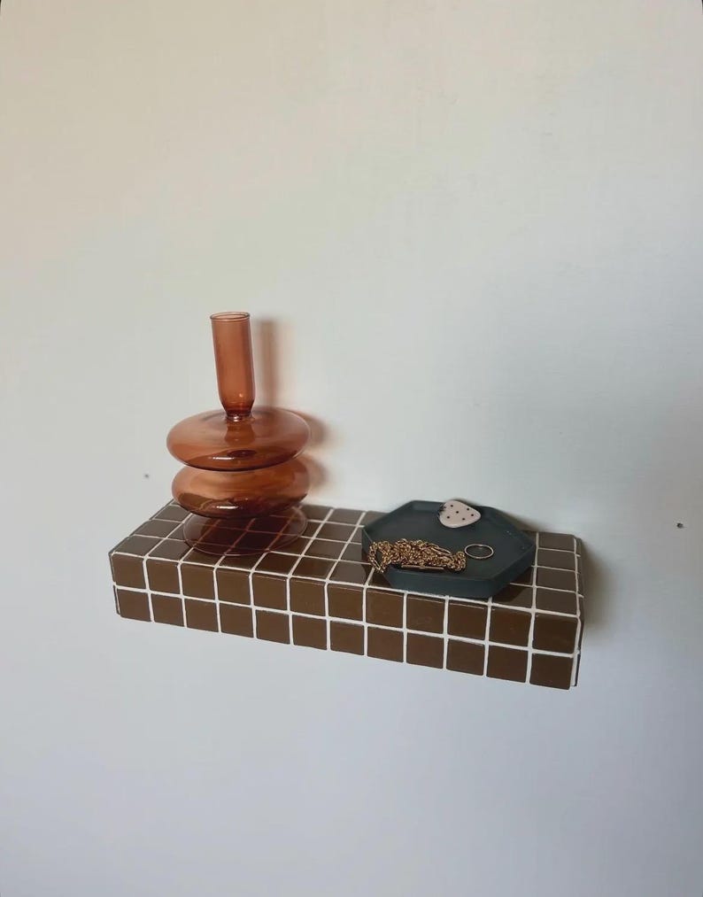 Sage Green Tile Floating Wall Shelf | Colorful Shelf | Modern Wall Mounted Shelf | Dopamine Decor | Plant Shelf | Decorative Wall Shelf | Mocha