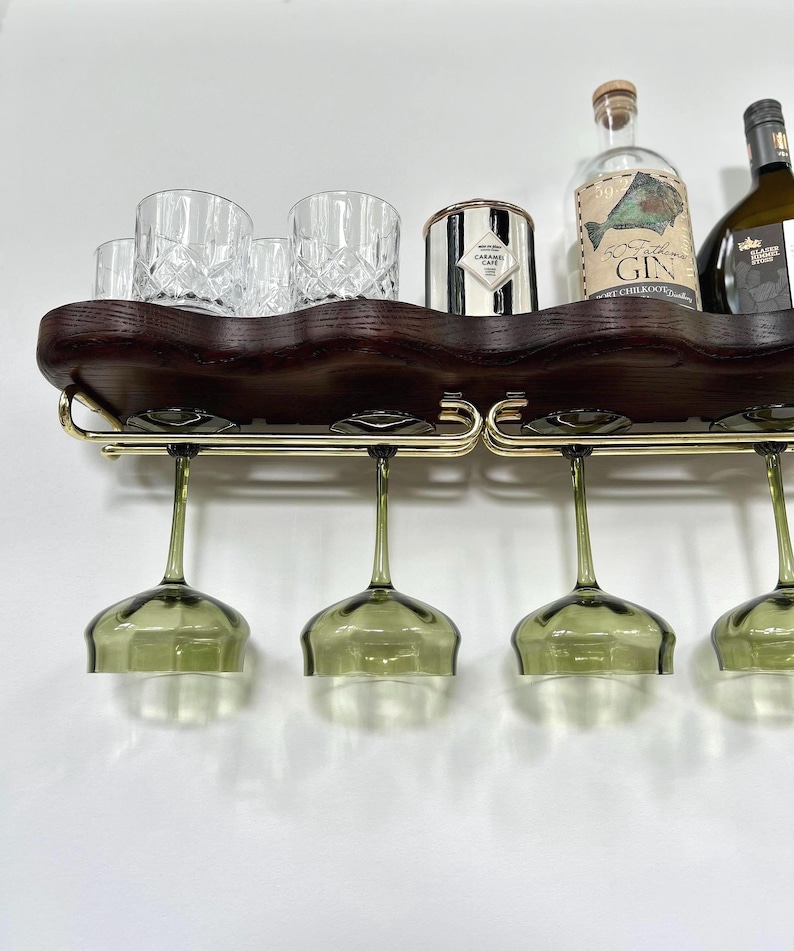 Floating Bar Shelf | Floating Oak Shelf | Glasses Display Shelf | Wavy Shelf | Decorative Wall Wood Shelves image 6
