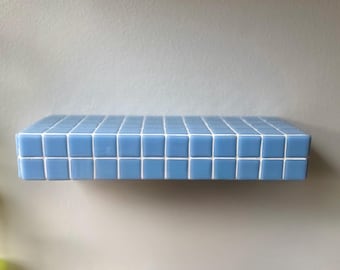 Handmade Light Blue Tile Plant Shelf – Modern Floating Display