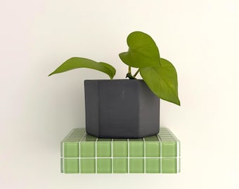 Floating Shelf • Display Shelf • Gallery Wall • Modern Wall Decor • Plant Shelf • Decorative Wall Shelf • Green Tile Shelf • Small Shelf