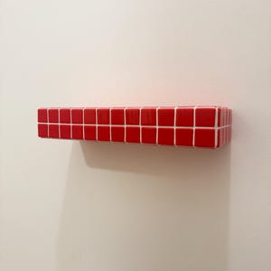 Sage Green Tile Floating Wall Shelf | Colorful Shelf | Modern Wall Mounted Shelf | Dopamine Decor | Plant Shelf | Decorative Wall Shelf | Red