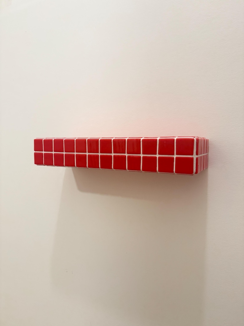 Sage Green Tile Floating Wall Shelf | Colorful Shelf | Modern Wall Mounted Shelf | Dopamine Decor | Plant Shelf | Decorative Wall Shelf | Red