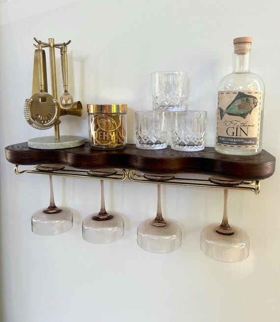 Floating Bar Shelf | Floating Oak Shelf | Glasses Display Shelf | Wavy Shelf | Decorative Wall Wood Shelves