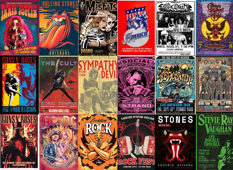 530PCS Vintage Concert Poster Retro Band Poster Classic Rock Etsy
