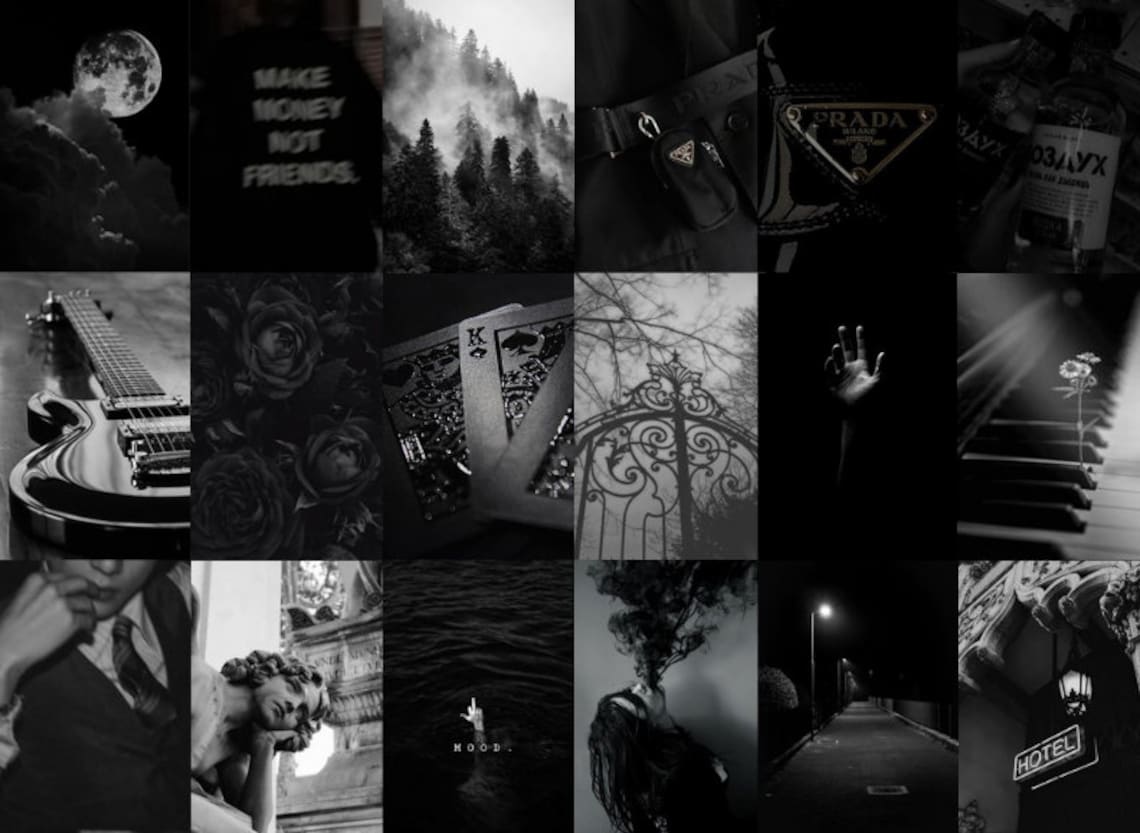100 Black Wall Collage Kit Black Wall Collage Dark Aesthetic Etsy