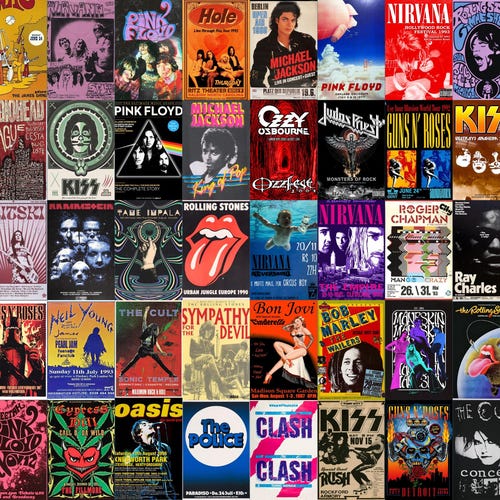 550PCS Vintage Concert Posters Wall Collage Kit, Retro Band