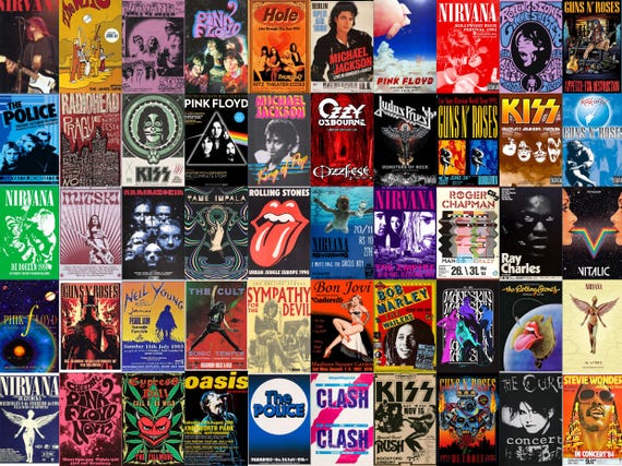 550PCS Vintage Concert Posters Wall Collage Kit, Retro Band