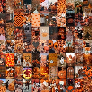 80 STÜCKE Halloween Herbst Collage Kit, Halloween Fotocollage, Herbst Brise & Herbst Bilder Raumdekor, Herbst Ästhetik, Orange und Braun Geschenk