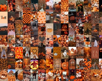 80PCS Halloween Fall Collage Kit | Halloween Photo Collage | Fall Breeze & Autumn Pictures Room Decor | Fall Aesthetic | Orange and Brown.