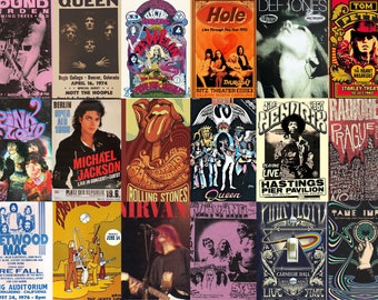 Póster de concierto vintage de 530PCS, póster de banda retro, carteles de rock clásico, carteles de música vintage, kit de collage de pared estético, decoración de música rock