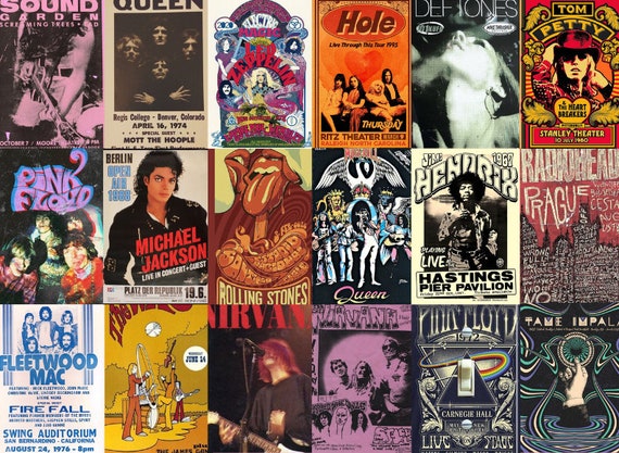 Poster di concerti vintage da 530 pezzi, poster di band retrò, poster di  rock classico, poster di musica vintage, kit di collage estetico per  pareti, decorazioni di musica rock -  Italia
