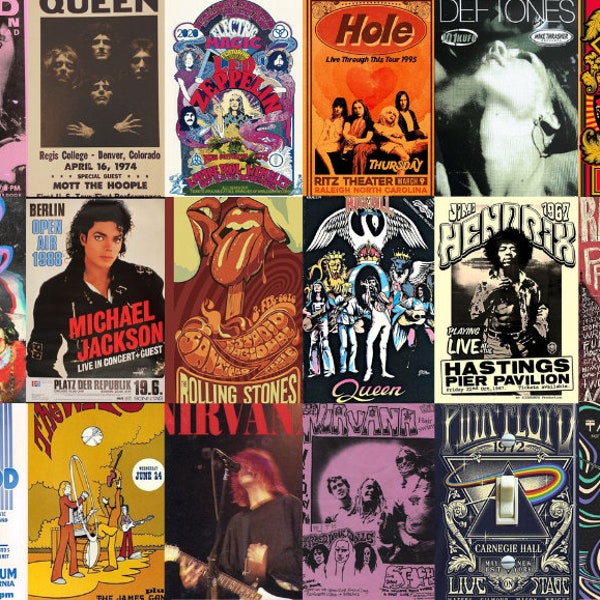 Póster de concierto vintage de 530PCS, póster de banda retro, carteles de rock clásico, carteles de música vintage, kit de collage de pared estético, decoración de música rock