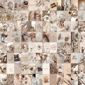 180pcs Neutral Aesthetic Collage Kit, Boho Wall Collage, Beige Cream Brown Wall Art, Beige Wall Decor, Neutral Trendy Wall Art, Dorm Prints.