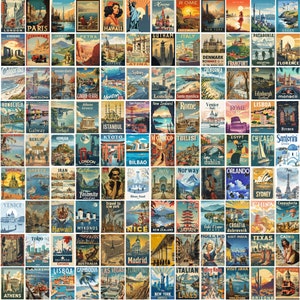 600 affiches de voyage | décoration murale de voyage vintage | Esthétique rétro | Impressions murales de voyage | Décoration d'intérieur de voyage, affiche vintage, collage esthétique