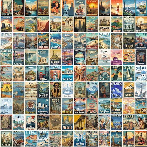 600 Teile Reiseposter | Vintage Reise Wandkunst | Retro Ästhetik | Reise Poster | Reise-Dekoration, Vintage-Poster, Ästhetische Collage