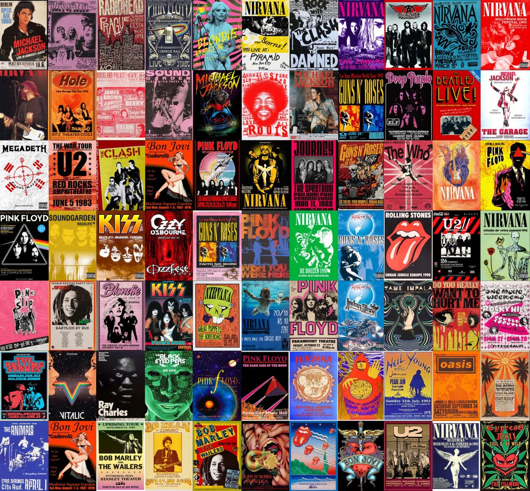 CLASSIC　ROCK POSTERS 530PCS Vintage Concert Poster Set, Classic Rock Art Prints, Musıc