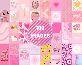 100 Danish Pastel Aesthetic Wall Collage, Gift For Her, Danish Pastel Room Decor, Pink Wall Art, Aesthetic Collage Kit, Pastel Decor