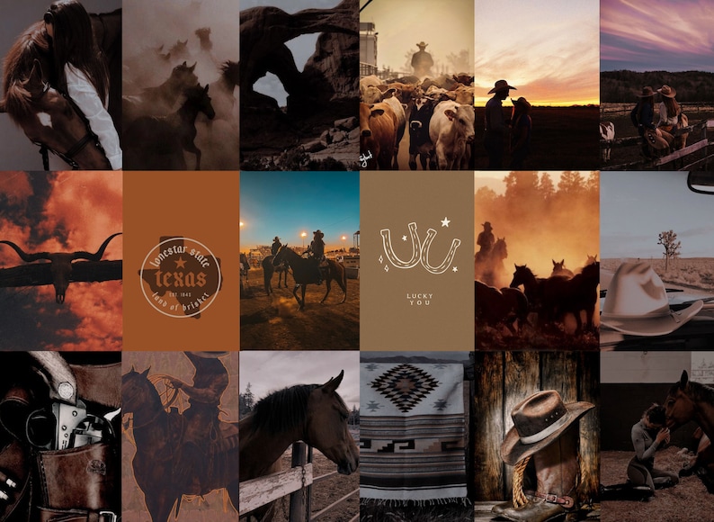 100pcs Cowgirl Western Collage Kit, Brown Country Wall Collage, Old West Room Photo Wall, Wild West Picture Collage Set, Western Wall Decor image 5