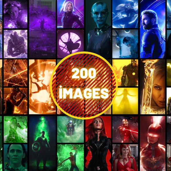 200Pcs Marvel Avengers Rainbow Aesthetic Wall Collage, Marvel Collage Kit Rainbow Collage, Super Hero Pictures Room Decor Photo Wall Collage