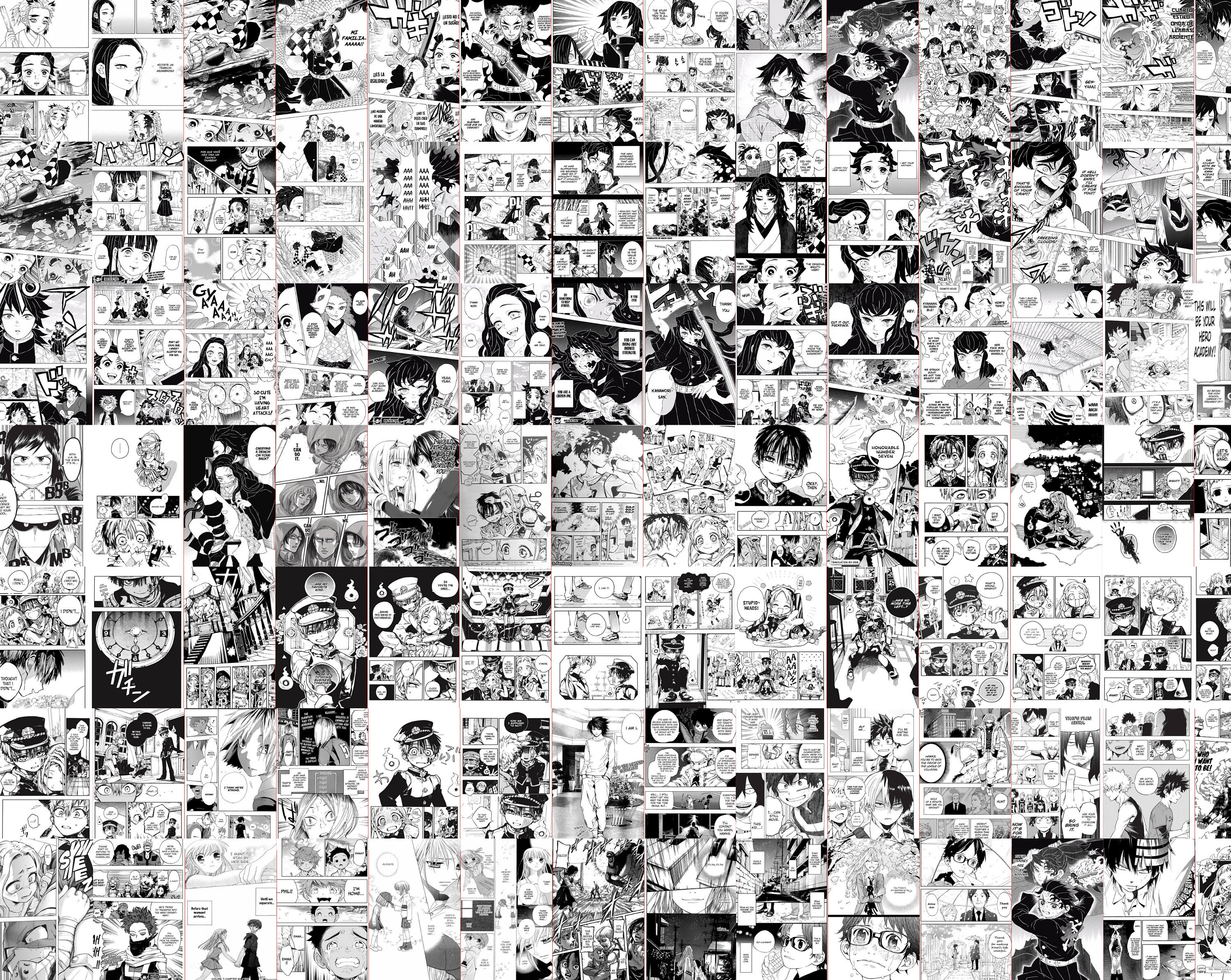 1250 Anime Manga Panels Wall Collage Kit | Anime Black & White Collage ...