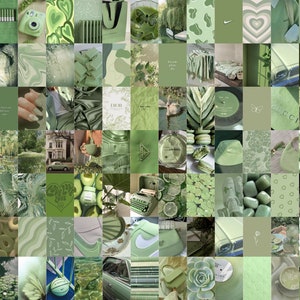 100Pcs Sage Green Wall Collage Kit - Boho Aesthetic, Soft Botanical Photo Collage Kit, Trendy Aesthetic Dorm Room Decor, Sage Green Decor