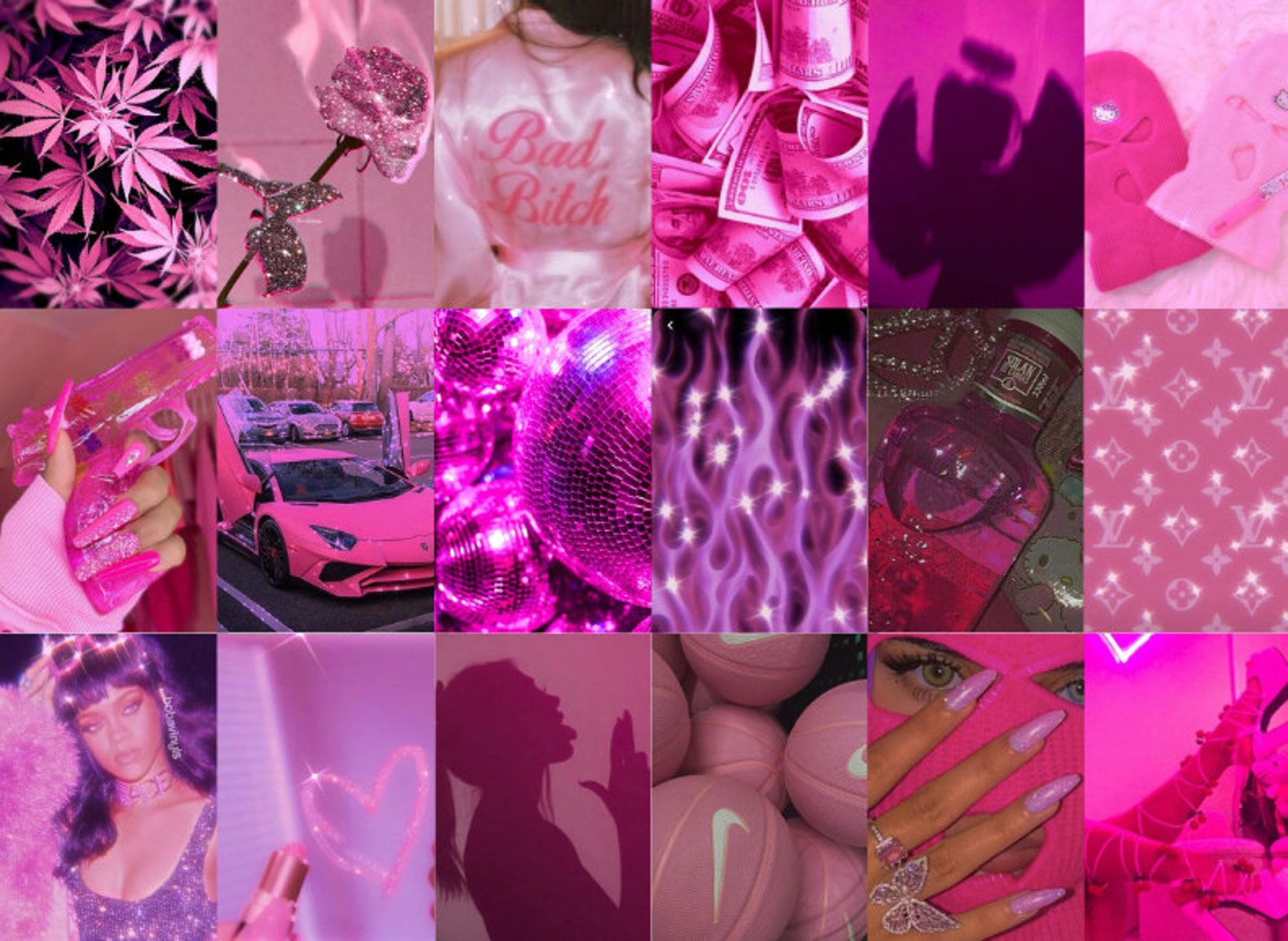 100pcs Hot Pink Collage Kit Pink Wall Collage Baddie Etsy