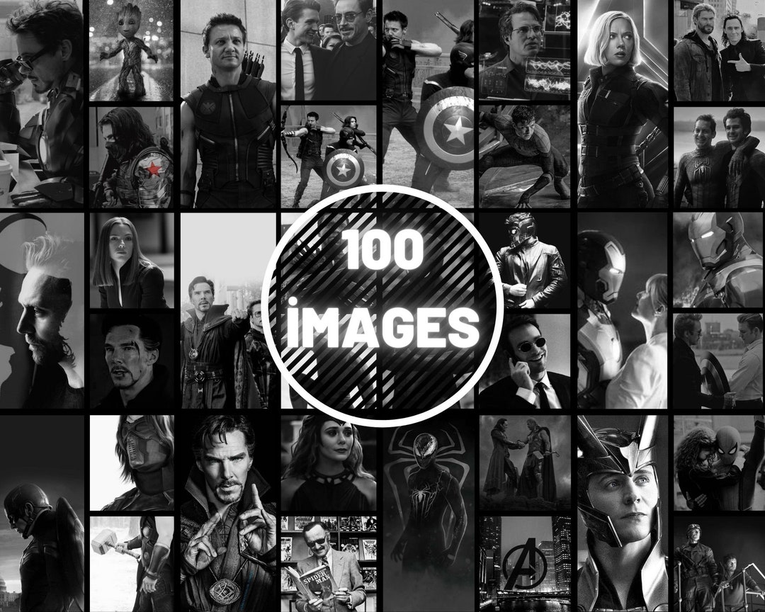 100pcs Marvel Black and White Aesthetic Wall Collage, Marvel Collage