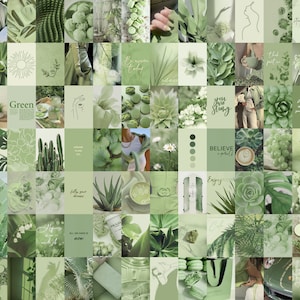 150 Sage Green Wall Collage Kit, Boho Aesthetic, Soft Botanical Photo Collage Kit, Green Room Decor, Green Wall Art, Sage Green Dorm Decor