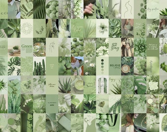 150 Sage Green Wall Collage Kit, Boho Aesthetic, Soft Botanical Photo Collage Kit, Green Room Decor, Green Wall Art, Sage Green Dorm Decor