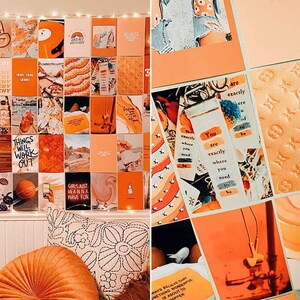 100 Pcs Orange Wall Collage Kit Neon Orange Aesthetic Etsy