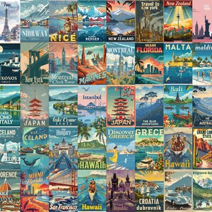 350pcs Travel Poster Retro Aesthetic Vintage Travel Wall Art Aesthetic ...