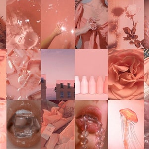 115 Peachy Pink Aesthetic Wall Collage Kit, VSCO Girl Room Decor, Peach Aesthetic Wall Collage Kit, Pink Wall Collage kit, Wall Collage