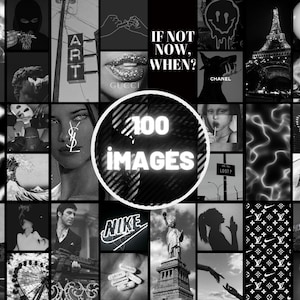 100Pcs Black And White Aesthetic Collage, Black and White Collage Kit, Boujee Black and White Pictures Room Decor, Black white Collage