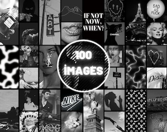 100Pcs Black And White Aesthetic Collage, Black and White Collage Kit, Boujee Black and White Pictures Room Decor, Black white Collage