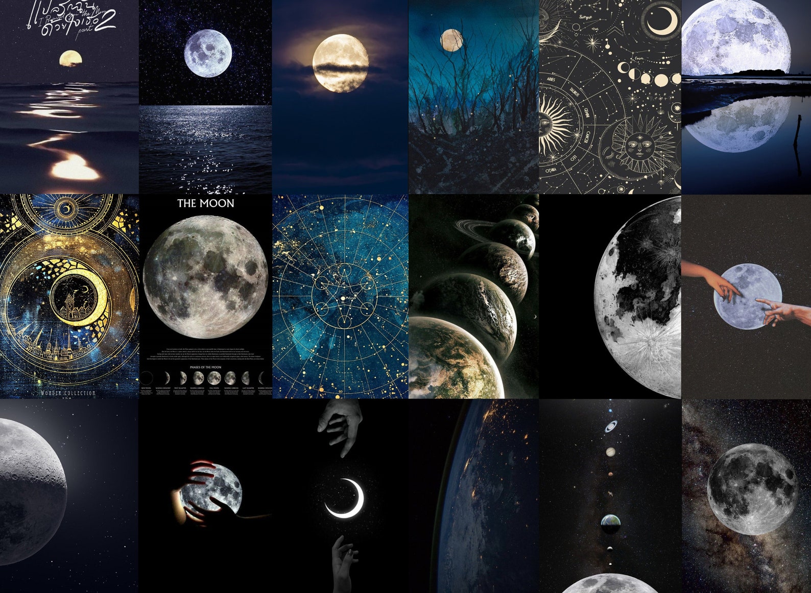 160PCS Moonlight Aesthetic Wall Collage Kit, Astronomy Collage Kit ...