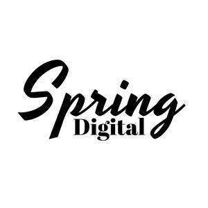 May include: Black and white text graphic that reads "Spring Digital". The word "Spring" is in a stylized script font.